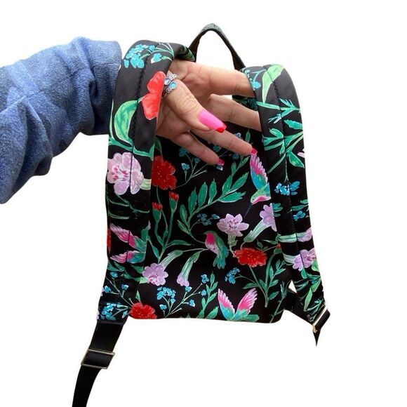 Kate Spade Medium Backpack Purse Hummingbird Black Floral Canvas main image 9